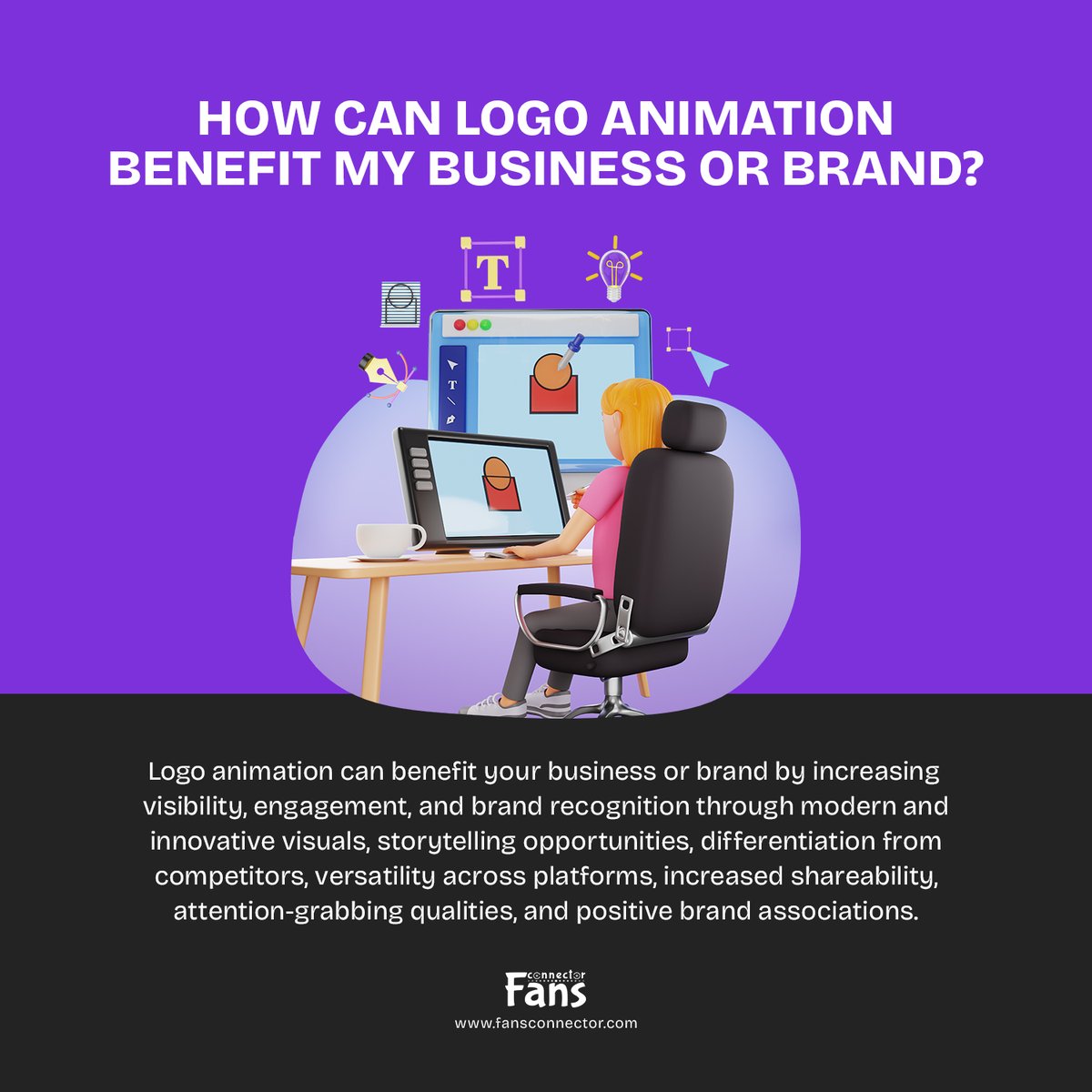 Fansconnector's tweet photo. "Boost brand recognition &amp; engagement with dynamic logo animation! 🚀 Stand out from the competition, captivate your audience, &amp; leave a lasting impression. Elevate your brand today at https://t.co/Q2ii2xG9fh! #LogoAnimation #BrandIdentity" https://t.co/rfU00vLrsu