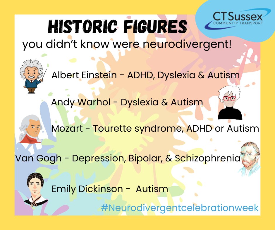 🌟 Neurodivergent Celebration Week! Did you know that some historical figures may have been neurodivergent? Research from their personal journals provides insights into the conditions they likely had! #Neurodiversity #CelebrateDifferences #InclusionMatters 🧠💡
