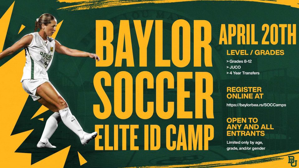 🚨April Elite ID Camp🚨 ⏳ONE MONTH TO GO 📆 April 20th 📍 Waco, TX 🏃🏼‍♀️Sign up today, spots are limited! 👀 Watch Baylor vs OU! >> baylorbea.rs/SOCCamps #SicEm | #depthB4height