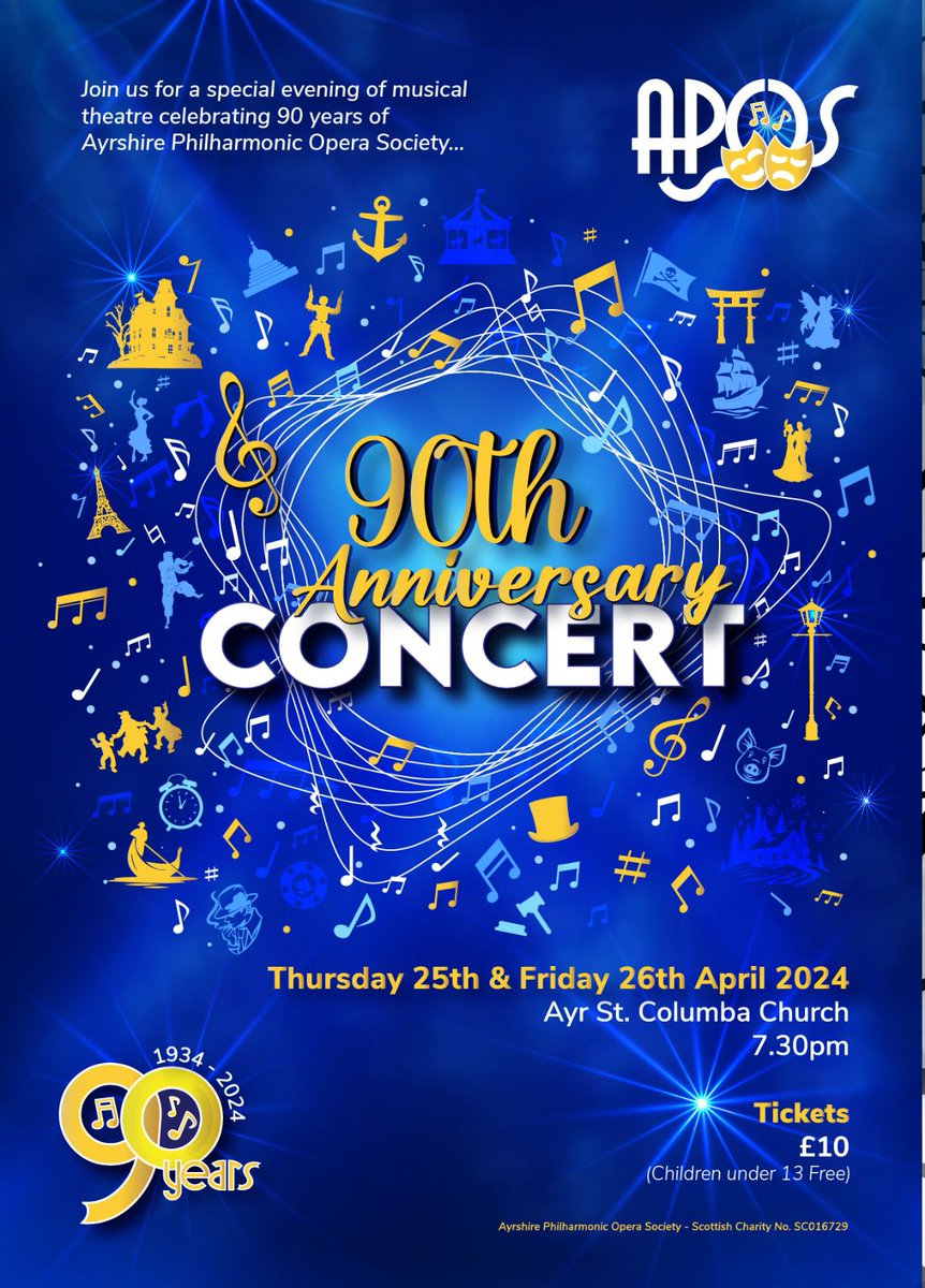 🎶1934-2024 🎶😲

Save the Date!
🗓️Thursday 25th &amp; Friday 26th April 2024
⛪️ Ayr St Columba Church, 
📍Midton Road, Ayr KA7 2SL
🎟️ Tickets £10 (Under 13 Free)

Come help us celebrate&amp;enjoy the wonderful musical journey we’ve had over 90 amazing years! 💛🎶🎭🎼🎹🎺🎷🎻