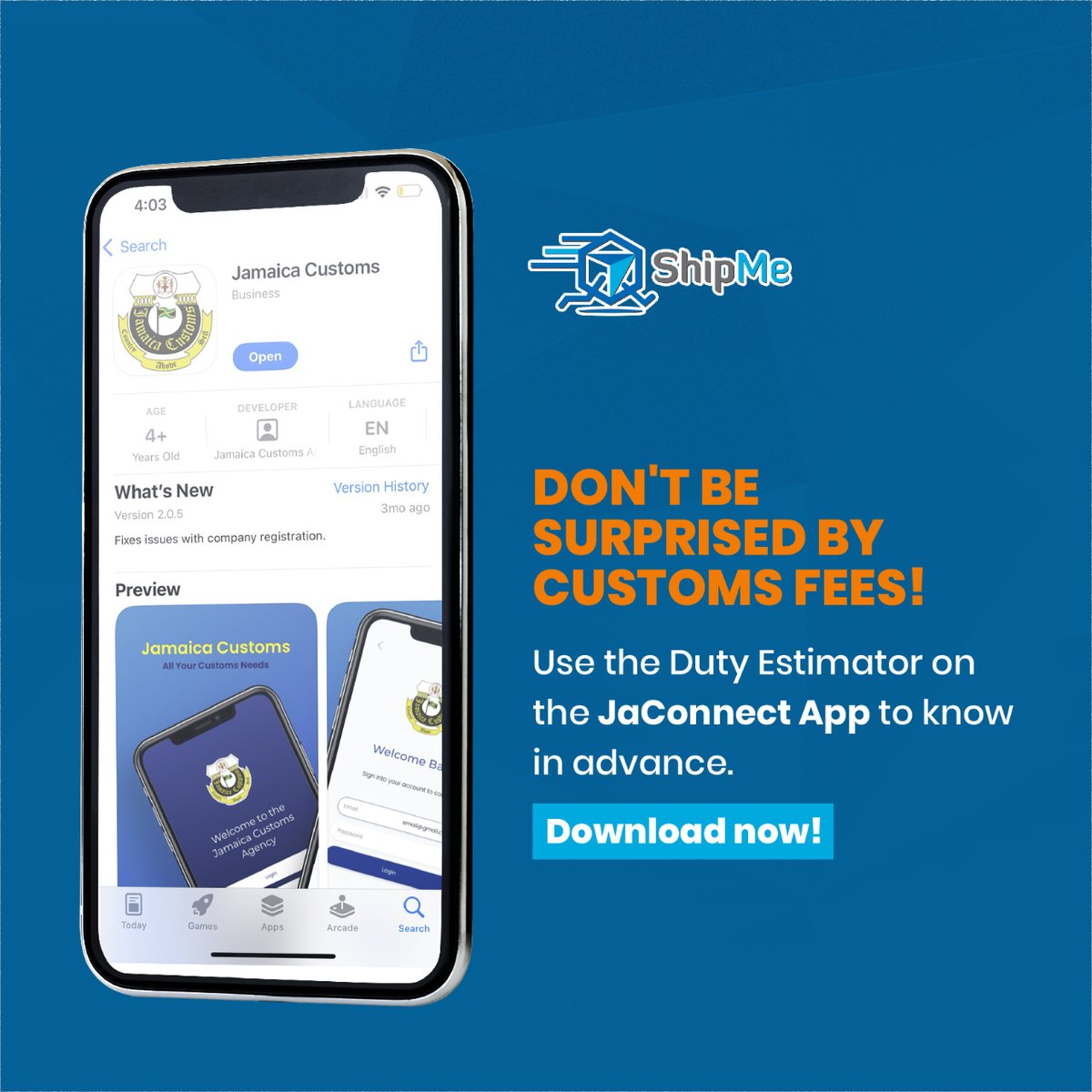 Don't get caught off guard by customs fees!🤯

Use the Duty Estimator on the JaConnect App to know in advance and plan accordingly. 📱💸

Download now and stay ahead of the game! 

#CustomsSimplified #BudgetFriendlyImports #ShopWithConfidence #ValueForMoney