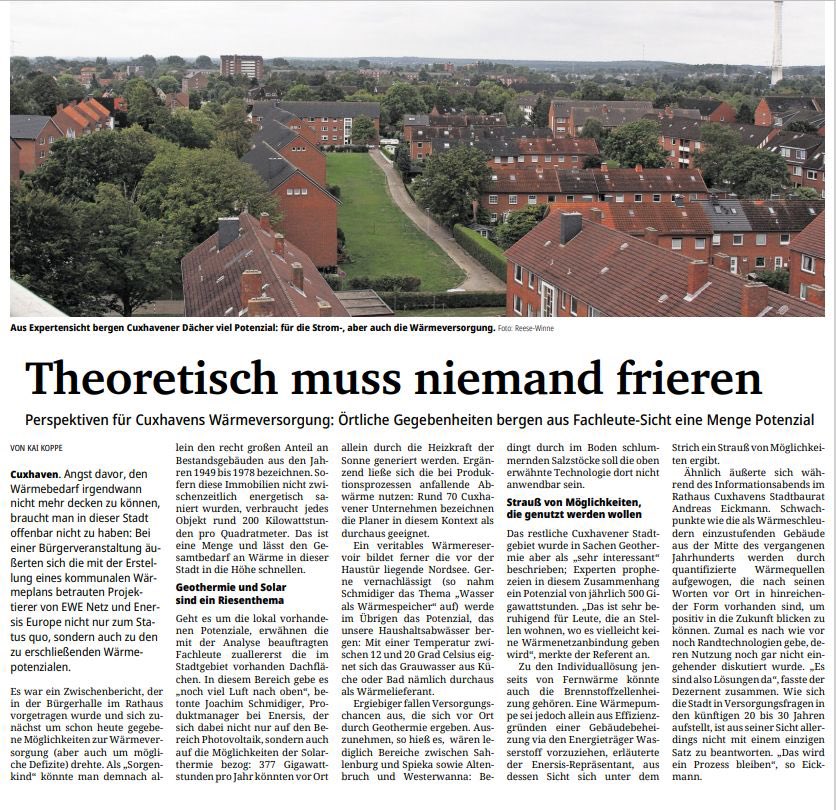 Bei einer Bürgerveranstaltung im März hat unser Kollege Joachim Schmidiger zusammen mit EWE Netz zum aktuellen Stand des kommunalen #Wärmeplans und den zu erschließenden Wärmepotenzialen von #Cuxhaven berichtet. @StadtCuxhaven