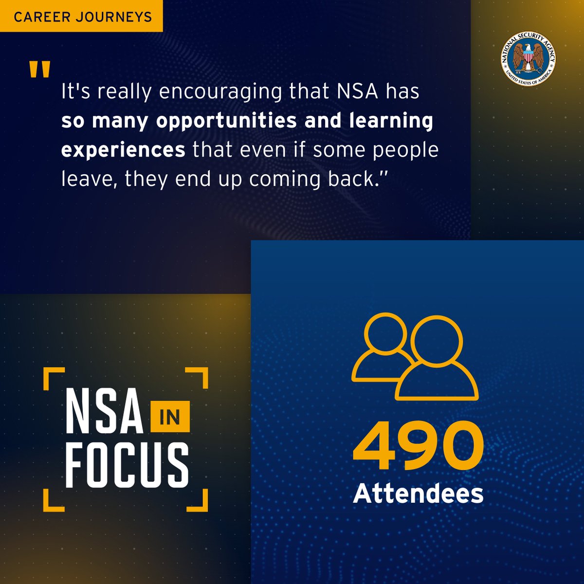 Earlier this month, we hosted our NSA in Focus event focused on career journeys at the agency. In case you missed it, here is the full recording: bit.ly/43cUWh8. #nsainfocus #careerjourney