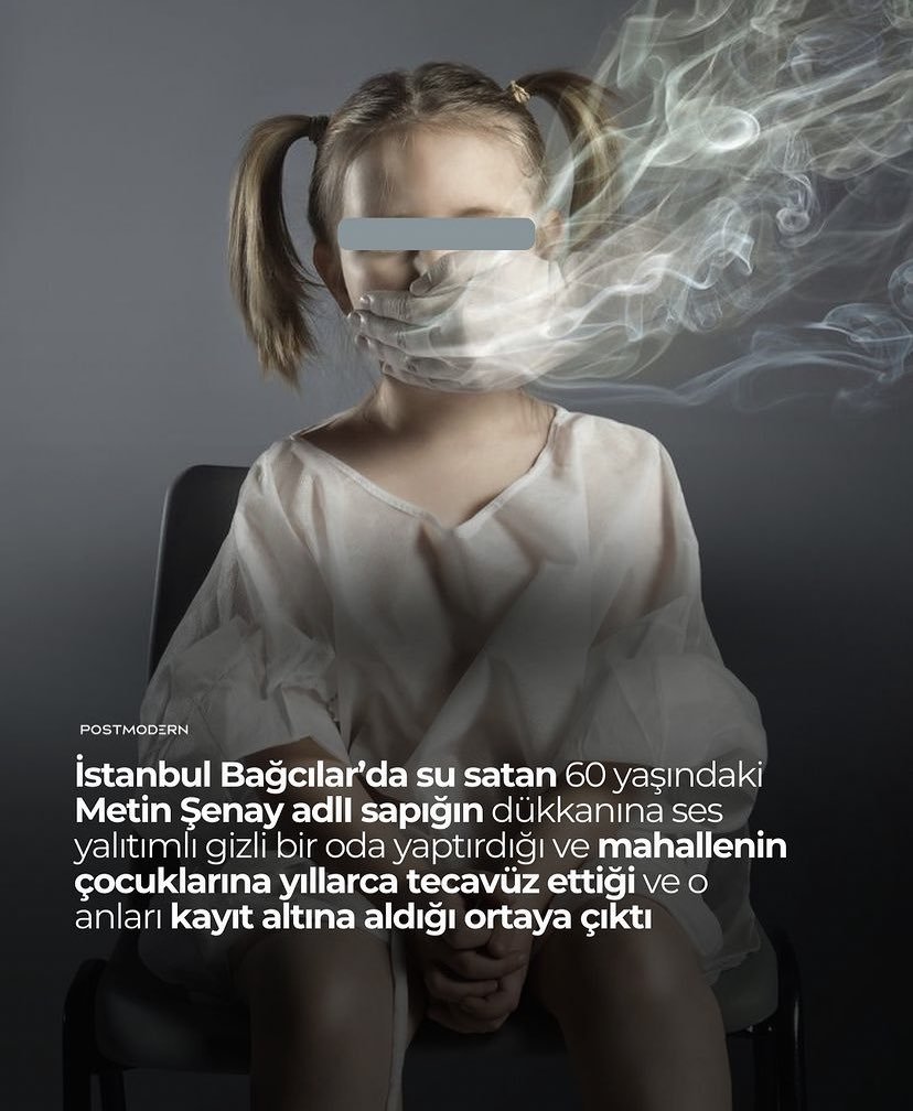 Bağcılar'da 60 yaşında bir sapık: - Özel yalıtımlı işyeri odasında, - 12 yaşındaki çocuğa tecavüz etti. - Çocuğa, şiddet videoları izletip ölümle tehdit etti, - Sapığın odasında 10 yıllık istismar videoları bulundu. Ülkenin ayağa kalkması gerekiyor. #ÇocukSusarSenSusma