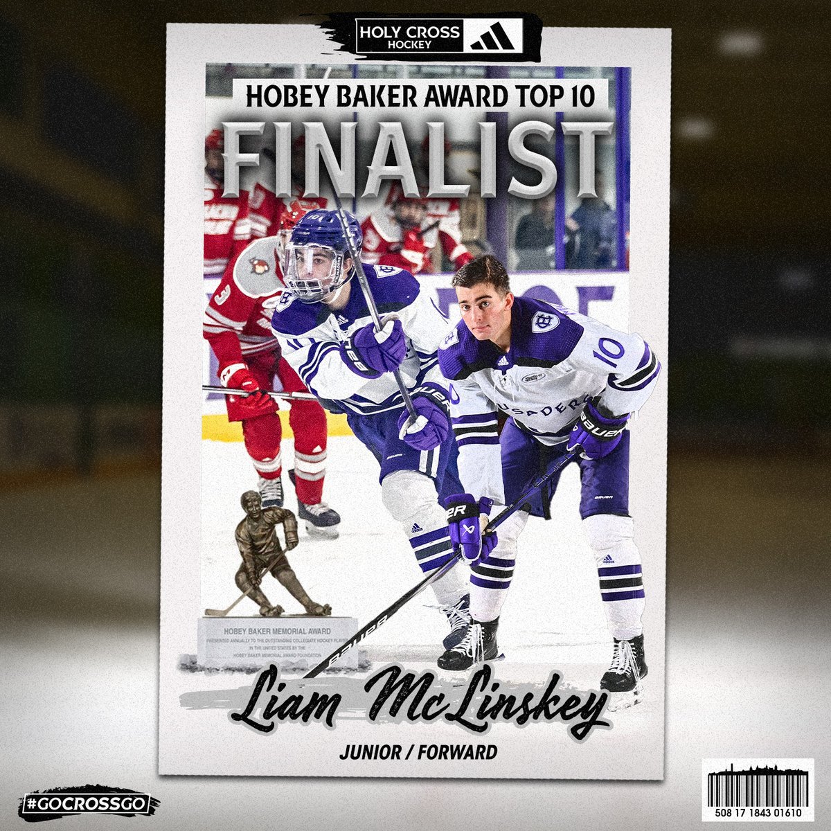 Player of the Year yesterday, Hobey Baker Top 10 Finalist today.

Liam McLinskey's incredible season continues as he becomes the first Hobey Baker Top 10 Finalist in program history!

📰 tinyurl.com/yka5x8ub
🗳️ hobeybaker.com/awards/vote-fo…

#GoCrossGo