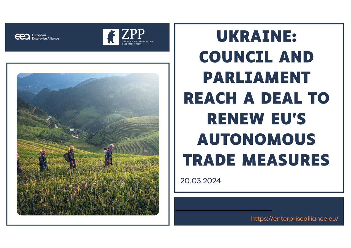 The @EUCouncil & @Europarl_EN have provisionally agreed to extend trade measures for Ukraine until June 5, 2025. We as @ZPP_EU & @EEA_Brussels endorse this decision! 🌾🇺🇦 Read more: enterprisealliance.eu/position-paper…