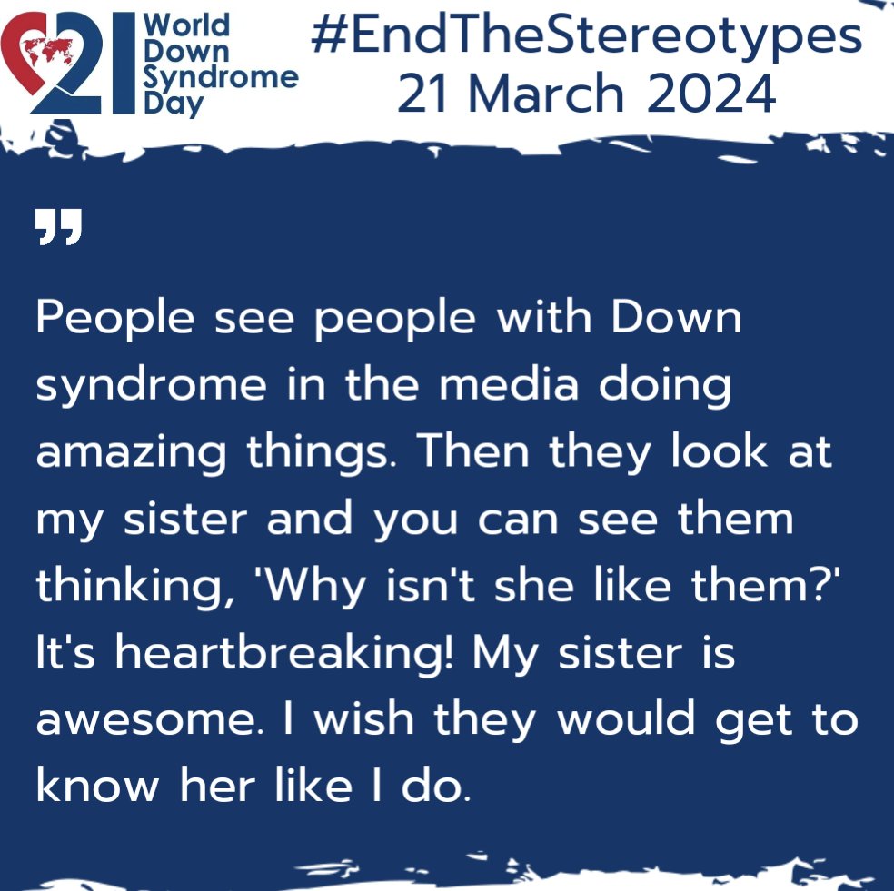 For WDSD 2024, we call for people worldwide to End The Stereotypes. Do you have a story to share? Post your message using the hashtag #EndTheStereotypes Learn more at worlddownsyndromeday.org #WorldDownSyndromeDay #AssumeThatICan #DownSyndromeAdvocate #LotsOfSocks