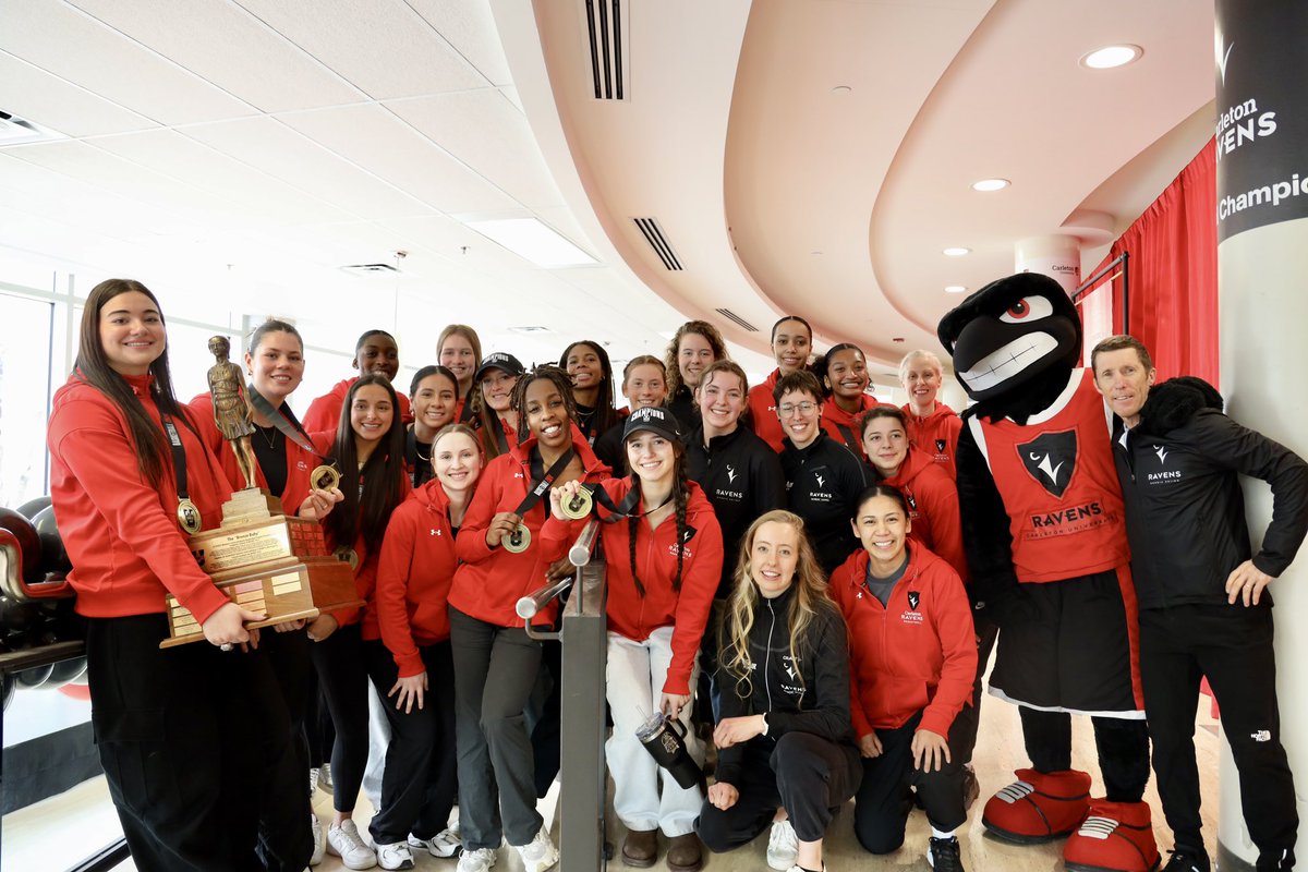 Carleton_U's tweet photo. You love to see it!🏆🏆

Carleton’s athletics excellence was centre stage this morning as we celebrated our women’s @curavensbball and Nordic Skiing  champions 👏 

GO RAVENS! ❤️ https://t.co/GPwXyOC7TS