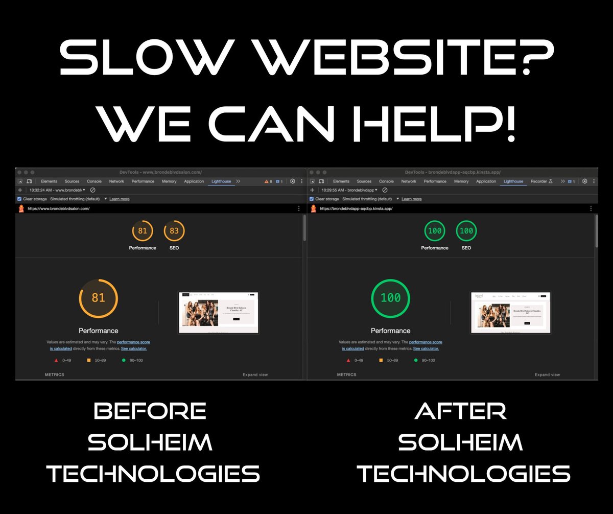 Are you struggling with a sluggish website that's testing the patience of your visitors? Fret not! 🚀 Solheim Technologies is here to turbocharge your online presence! 

#WebsiteSpeed #SEO #PerformanceBoost #DigitalInnovation #SolheimTech