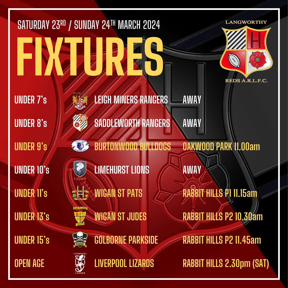 After a positive start to the season last weekend, it’s a full house of fixtures again this week as all teams take to the field. If you can, get down to a game and show your support #rugbyleague