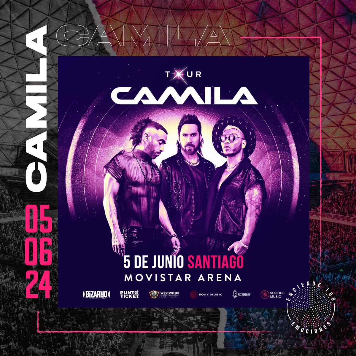 ❤️‍🔥🎶📣 @camilamx tiene fecha en #MovistarArena #Chile🇨🇱 este 5 de junio 2024, ven y disfruta en vivo de todas sus canciones en el #CamilaTour 🎫 Entradas a la venta desde ya en @puntoticket 👉 Produce @bizarrolivecl 🤩✨ #EnciendeTusEmociones