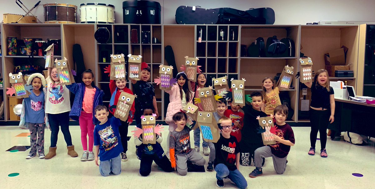 First graders at Washington have completed their owls! They are so excited to use this as a prop in their upcoming spring concert #hpsdawesome