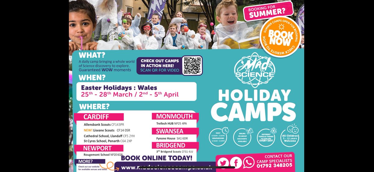 We’ve a few childcare options on site for the Easter holidays. Our regular @MadScienceWales and @PJSSElite football camps are back. Details below.