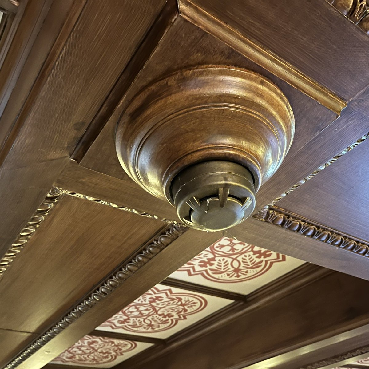 Fire alarm sounder incorporated into the finials in John Simpson’s alterations to Gonville and Caius, Cambridge.