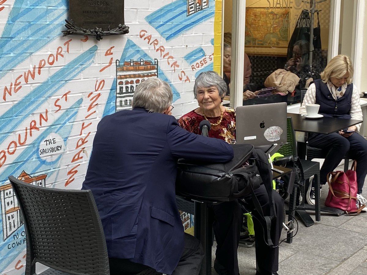 Ahead of unveiling our New Travel Writer of the Year at the ⁦@StanfordsTravel⁩ awards, Hilary Bradt talks to ⁦@SimonCalder⁩ outside the shop for the Independent Travel podcast.