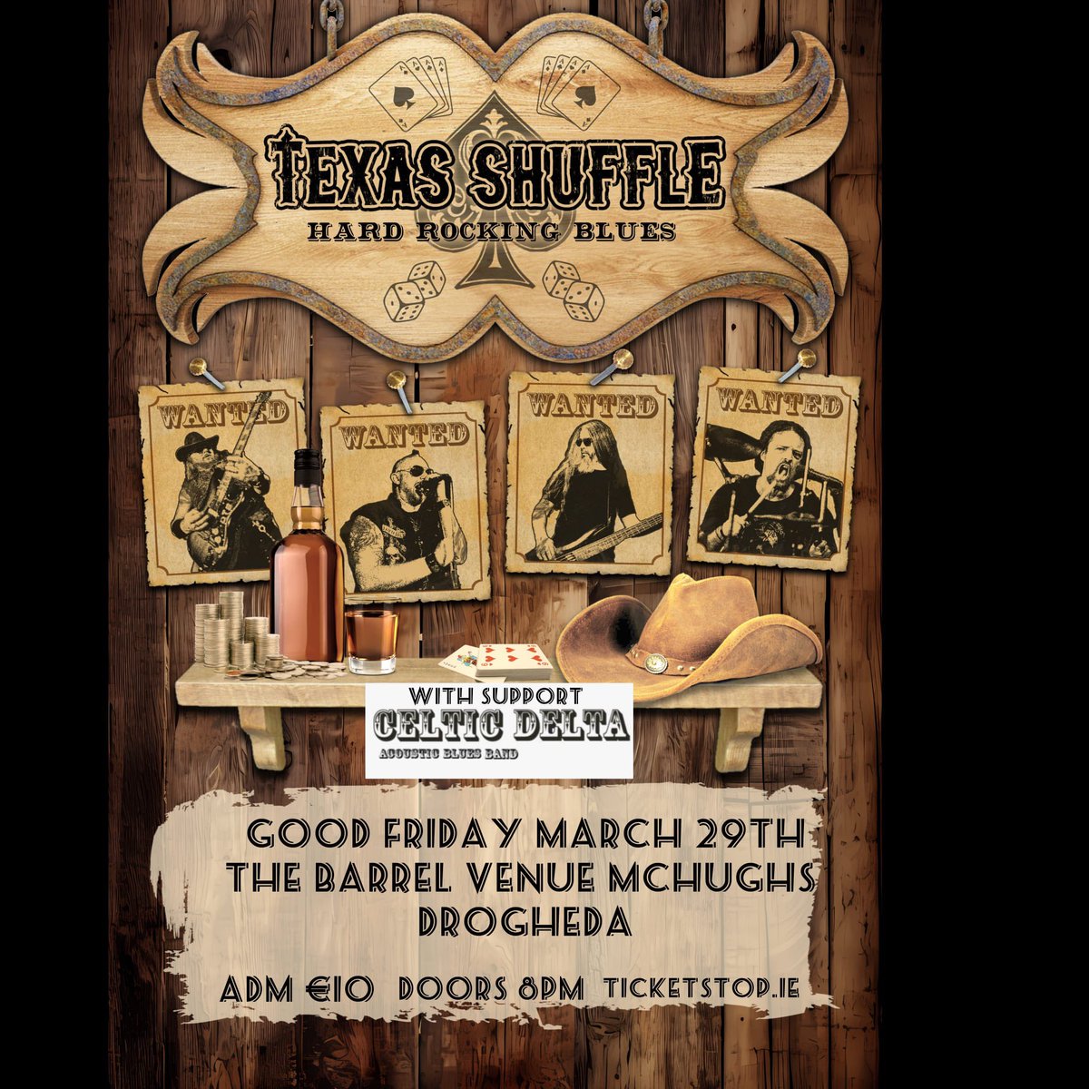 Texas_Shuffle_'s tweet photo. Texas Shuffle are playing McHughs in Drogheda on March 29th. Support from the fantastic Celtic Delta 🤠 https://t.co/f4HAplbkp9