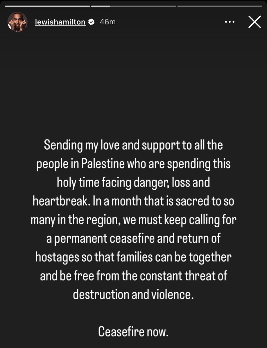 IslamMediaFR's tweet photo. 🇬🇧🇵🇸FLASH - Lewis Hamilton, le pilote automobile britannique, septuple champion du monde de Formule 1 en 2008, 2014, 2015, 2017, 2018, 2019 et 2020, soutient les palestiniens : 

"J'envoie mon amour et mon soutien à tous les habitants de Palestine qui vivent ce moment sacré dans le danger, la perte et le chagrin. Cessez-le-feu maintenant."

Pour ne rien manquer, suivez-nous @ActualiteMMFR