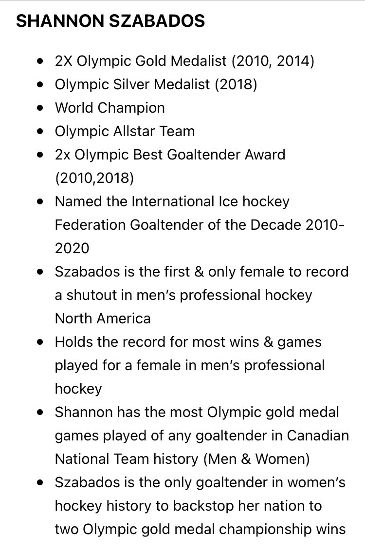 Shannon Szabados (@shannonszabados) on Twitter photo Honoured to be inducted into the Alberta Hockey Hall of Fame.
Thank you to everyone who was a part of my journey- from fans, teammates, coaches, support staff, rink staff, media, teachers, Drs, S&C & most importantly my family 💞 Thank you <a href="/HockeyAlberta/">Hockey Alberta</a> Honoured to be inducted into the Alberta Hockey Hall of Fame.
Thank you to everyone who was a part of my journey- from fans, teammates, coaches, support staff, rink staff, media, teachers, Drs, S&C & most importantly my family 💞 Thank you <a href="/HockeyAlberta/">Hockey Alberta</a>