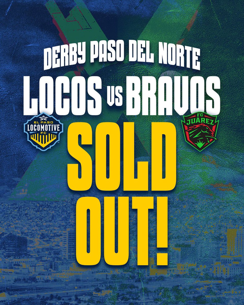 eplocomotivefc's tweet photo. 🚨 SOLD OUT 🚨

It's going to be a historic night at Southwest University Park, can't wait to see you all there! 💙

#DerbyPasoDelNorte https://t.co/XVCznyyxgy
