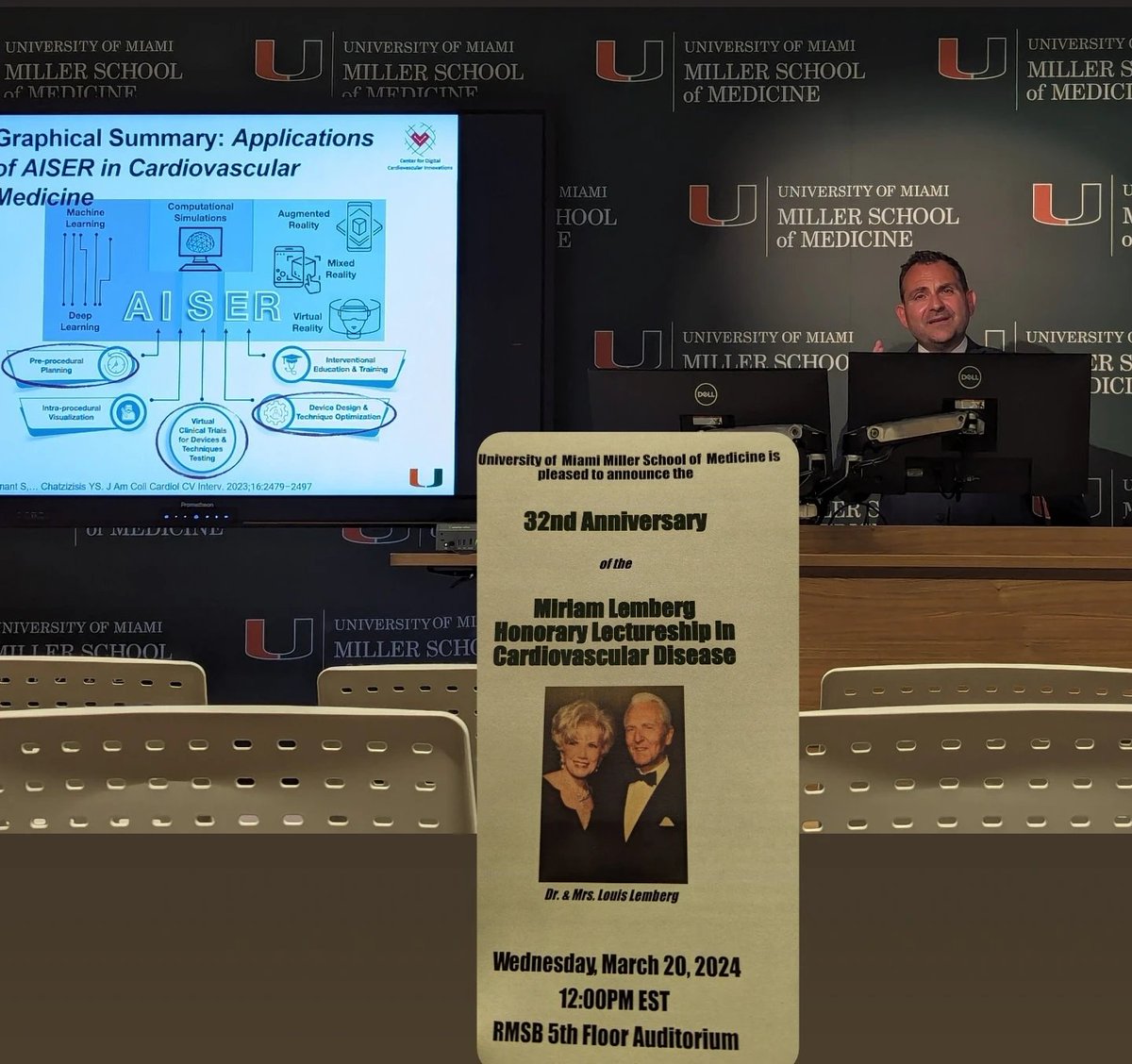 Great Lemberg Lecture by @YChatzizisis chief of cardiovascular medicine at @umiamimedicine on using AI, computer stimulation and extended reality to change practice, clinical research and training in CV medicine. #grandround #ArtificialIntelligence #cardiovasculardisease