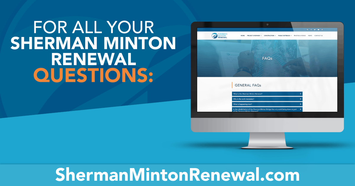 The project website is there to help answer all your questions related to the Sherman Minton Renewal. 🌐 Learn about Phase 4 of construction, get your questions answered in our FAQs section and stay on top of upcoming traffic updates at ShermanMintonRenewal.com