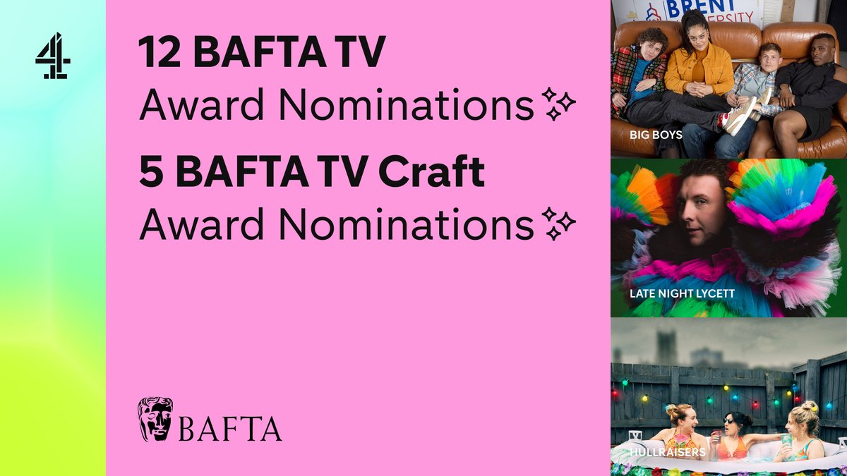 Channel 4 has received 12 @BAFTA TV Award nominations and five Craft Award nominations. Congratulations to all the nominees! bafta.org/television/awa…