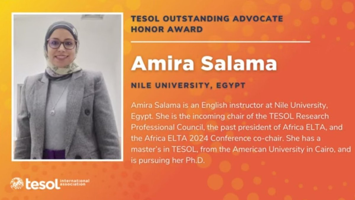 Excited to receive the 2024 TESOL Outstanding Advocate Honor Award and grateful for all my colleagues who nominated me for this award and who supported this nomination. Thanks to <a href="/TESOL_Assn/">TESOL Intl Assn</a> and to my African and international ELT family.  #honored #tesol2024