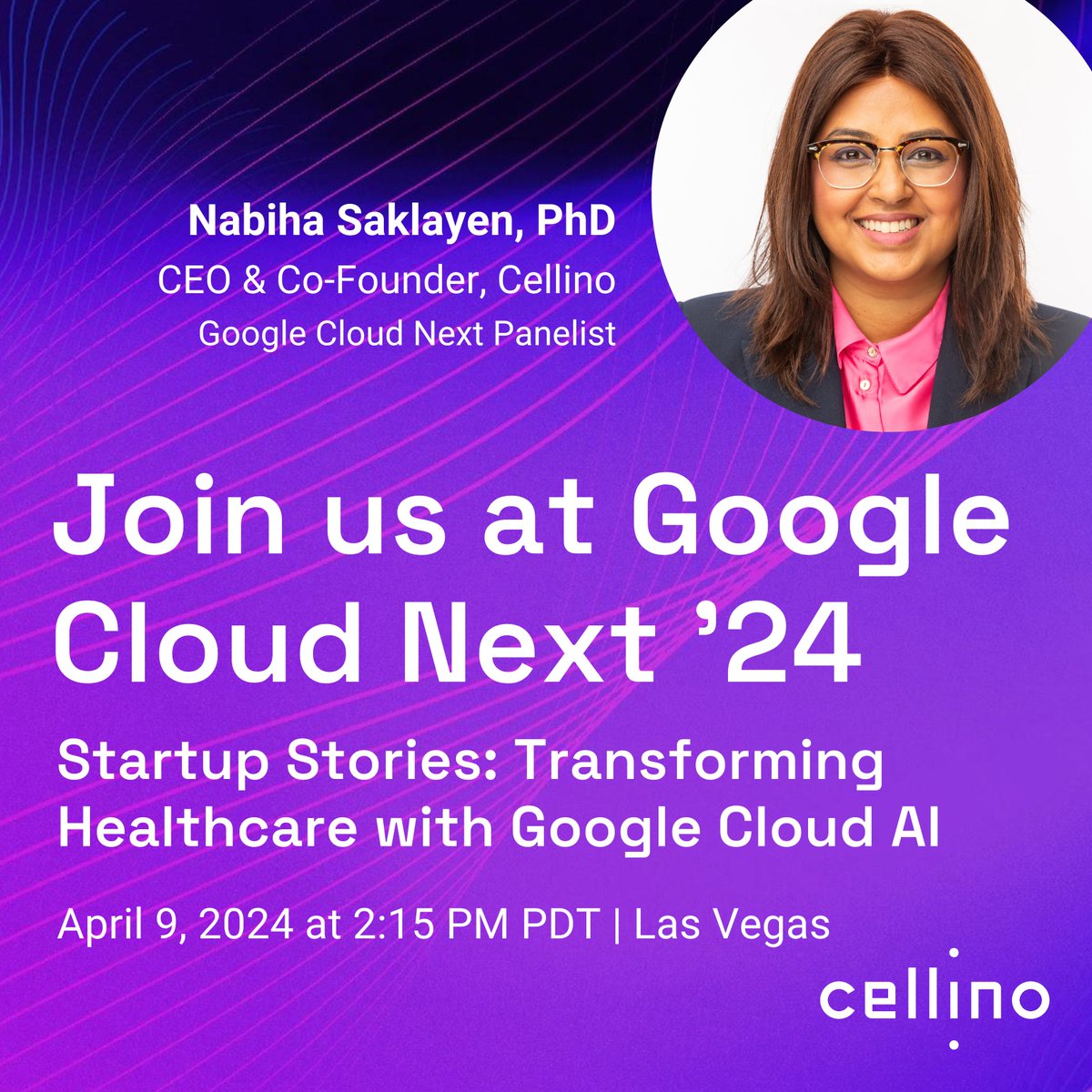 Cellino (@cellinobio) on Twitter photo 🚀 We're excited for #GoogleCloudNext in #Vegas! Join our CEO <a href="/nabsicle/">Nabiha Saklayen</a> in a panel discussion w/other #technology experts & #innovators on "Transforming Healthcare with Google Cloud AI" on 4/9 at 2:15 PM PDT. We hope to see you all there! <a href="/googlecloud/">Google Cloud</a>
🗓️ bit.ly/3Ps5Zx4 🚀 We're excited for #GoogleCloudNext in #Vegas! Join our CEO <a href="/nabsicle/">Nabiha Saklayen</a> in a panel discussion w/other #technology experts & #innovators on "Transforming Healthcare with Google Cloud AI" on 4/9 at 2:15 PM PDT. We hope to see you all there! <a href="/googlecloud/">Google Cloud</a>
🗓️ bit.ly/3Ps5Zx4