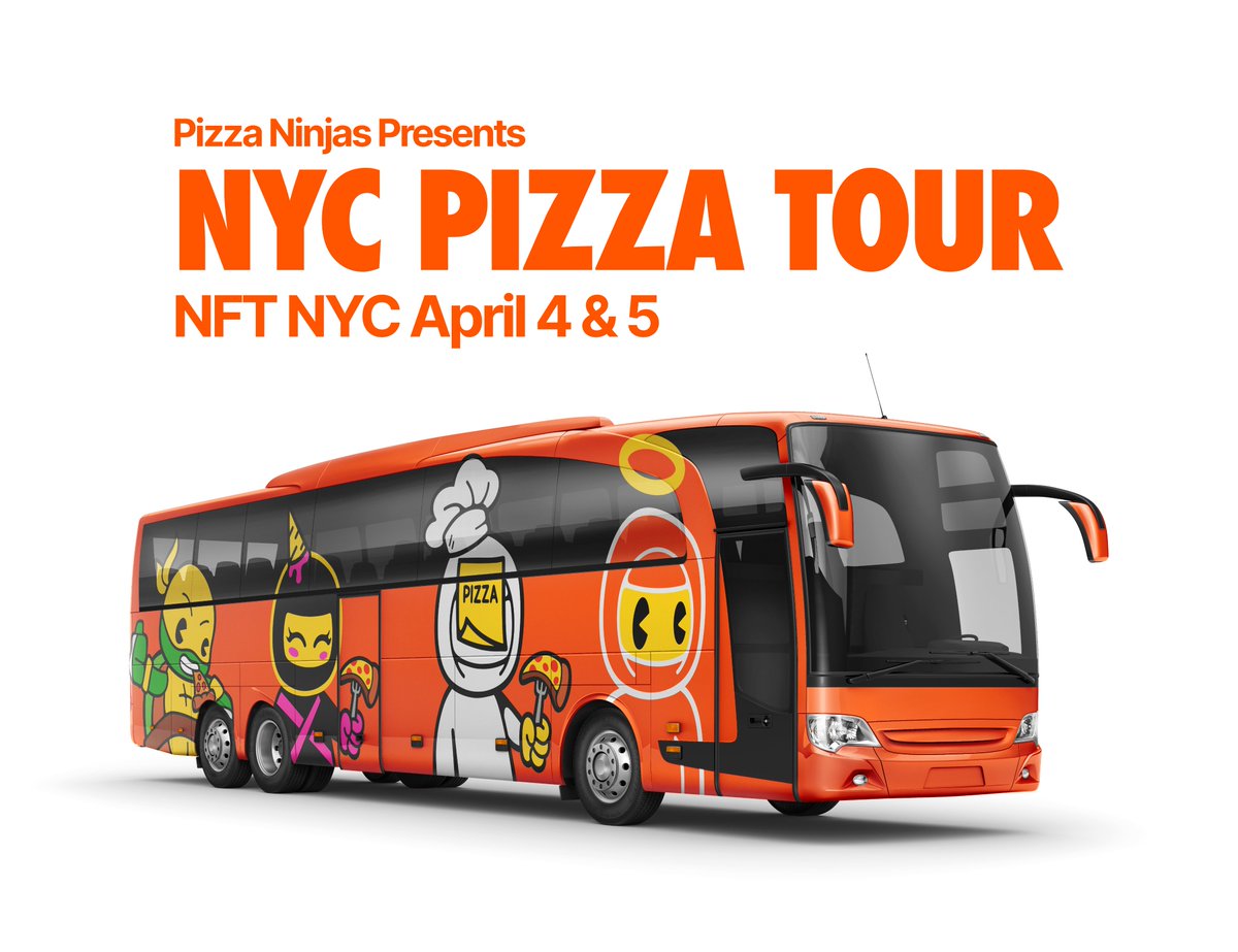 1 of 2: Pizza Ninjas🥷 presents

NYC PIZZA BUS TOUR! 🍕🚌

Join a bunch of Bitcoin Ordinals &amp; NFT degens on a bus for an unforgettable afternoon touring four of NYC's historic pizzerias across two different boroughs!

SPACE IS LIMITED 🔥 APPLY in 2nd Post 👇

All food, drink, and