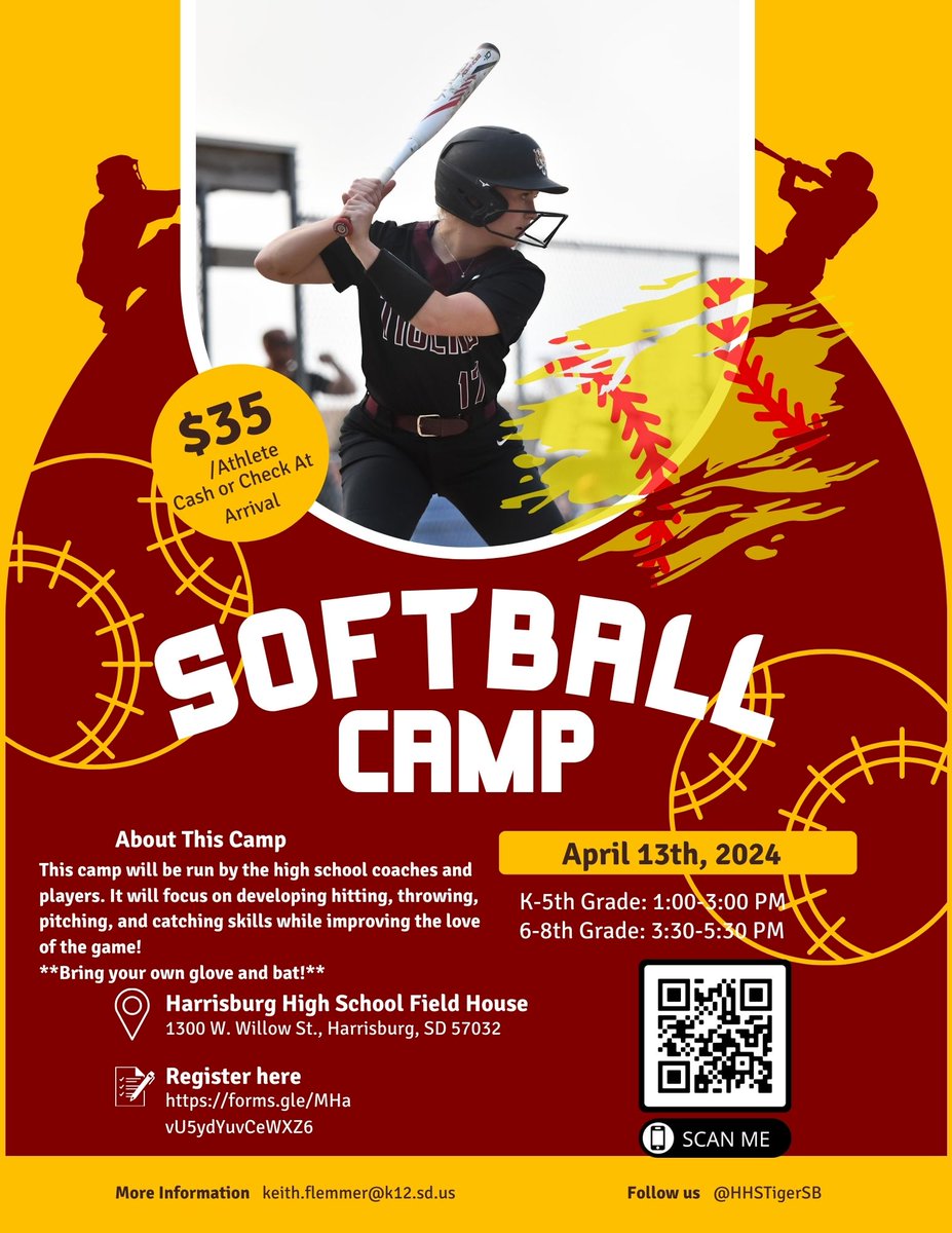 Elementary and Middle School Youth Camp:
📅: April 13th, 2024
📍: HHS Field House
Elementary- 1:00-3:00 PM
Middle School- 3:30-5:30 PM

Sign Up here: docs.google.com/forms/d/e/1FAI…