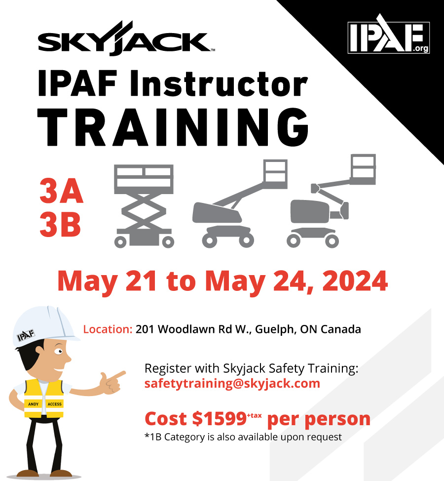 May 21-24, 2024: We will be hosting a 4-day IPAF Instructor Training Course at our 201 Woodlawn location in Guelph. Please reach out to our training team via email to register! #Training #SafetyFirst