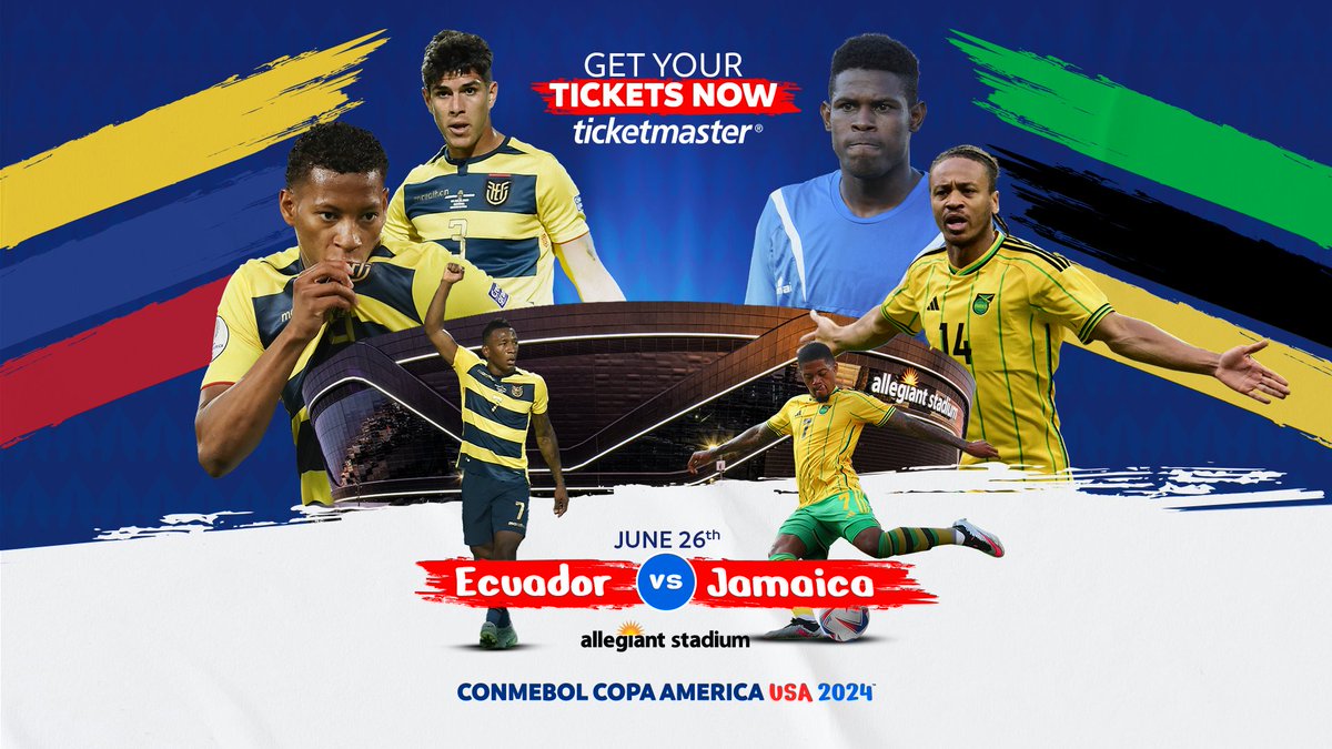 Don't miss out on the first CONMEBOL Copa America match at Allegiant Stadium. ⚽ Get your tickets now for Ecuador vs Jamaica on 6/26! 🎟️ bit.ly/3IKi8JZ