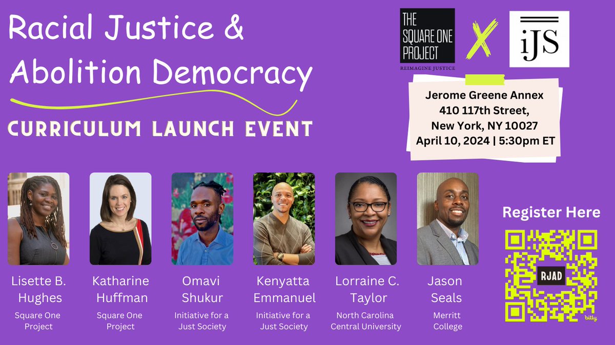 Join us on April 10th at 5:30p ET for the official launch event of the Racial Justice and Abolition Democracy curriculum. RJAD is the first-of-its-kind curriculum designed by and for those committed to exploring an end to mass incarceration. Register below tinyurl.com/RJADLaunch