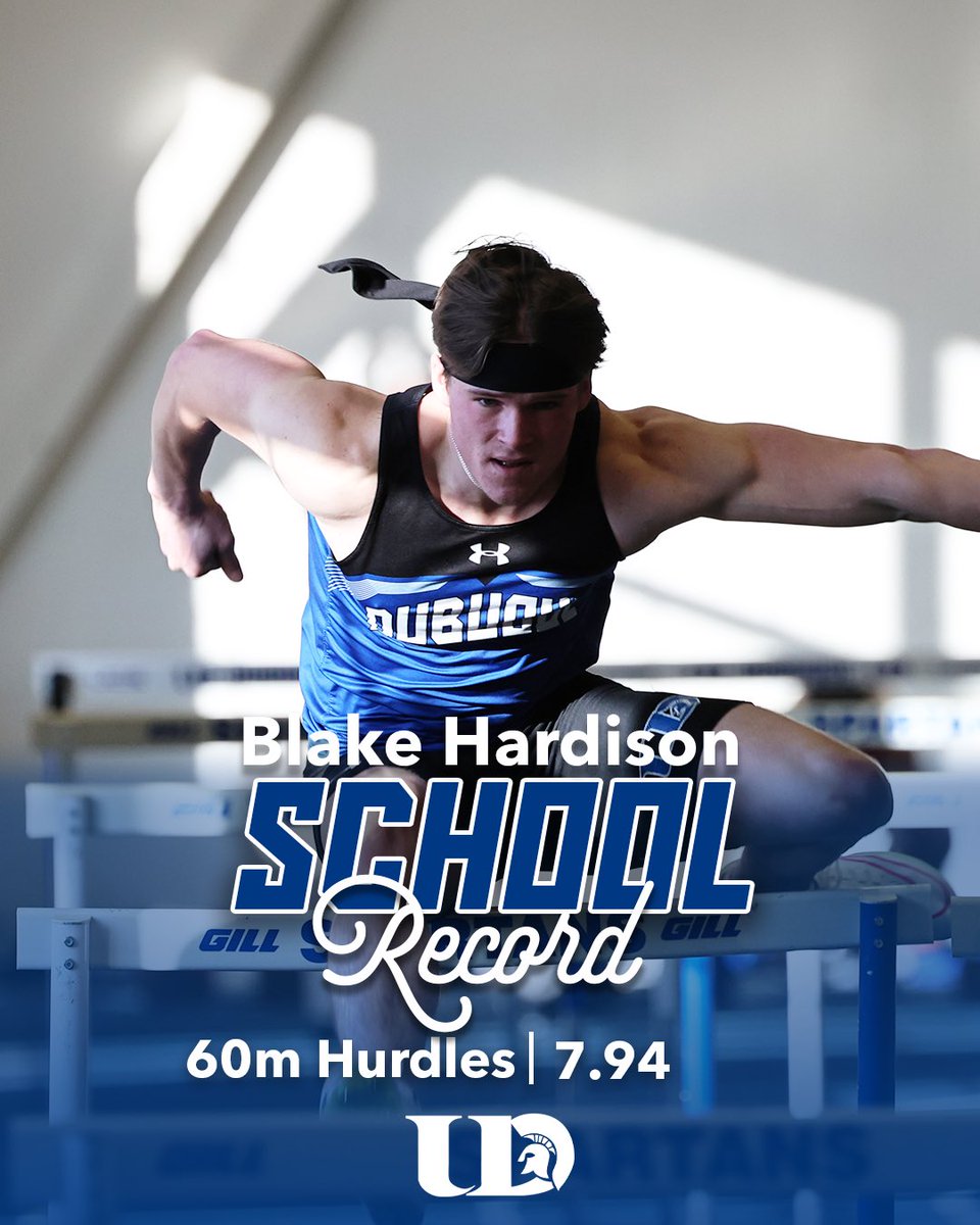 ☝️ ONE MORE TIME 📀 Blake Hardison broke the 60m Hurdles School Record in prelims of the NCAA DIII Indoor Championships two weekends ago! Hardison’s time is now tied for 13th in the event Division III All-Time! #UDspartansTF