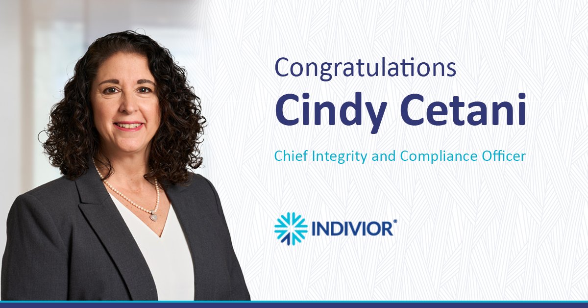 We are pleased to share that Cindy Cetani, Indivior’s Chief Integrity and Compliance Officer, was voted in by her peers as a new member of Pharmaceutical Compliance Forum’s Board of Trustees!

Join us in congratulating Cindy on joining the 2024 PCF Board!

Pharmaceutical