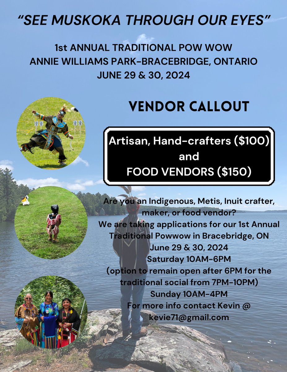 Pow Wow in the heart of Muskoka. Drums and various dancers will be there to celebrate our culture.
Calling on all local business's in Muskoka area to support the Pow Wow through sponsorship small or big. Friends, you won't regret it, thanks for helping out!
See you there!