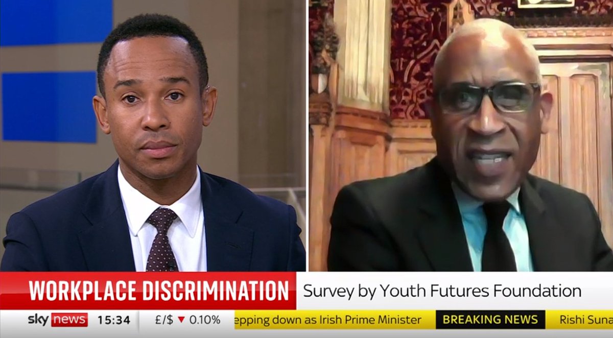 Our Board member, Lord Simon Woolley, was featured on @SkyNews this afternoon, discussing our recent survey of young people from ethnic minority backgrounds and its findings. Find out more about the report, here: youthfuturesfoundation.org/discrimination…