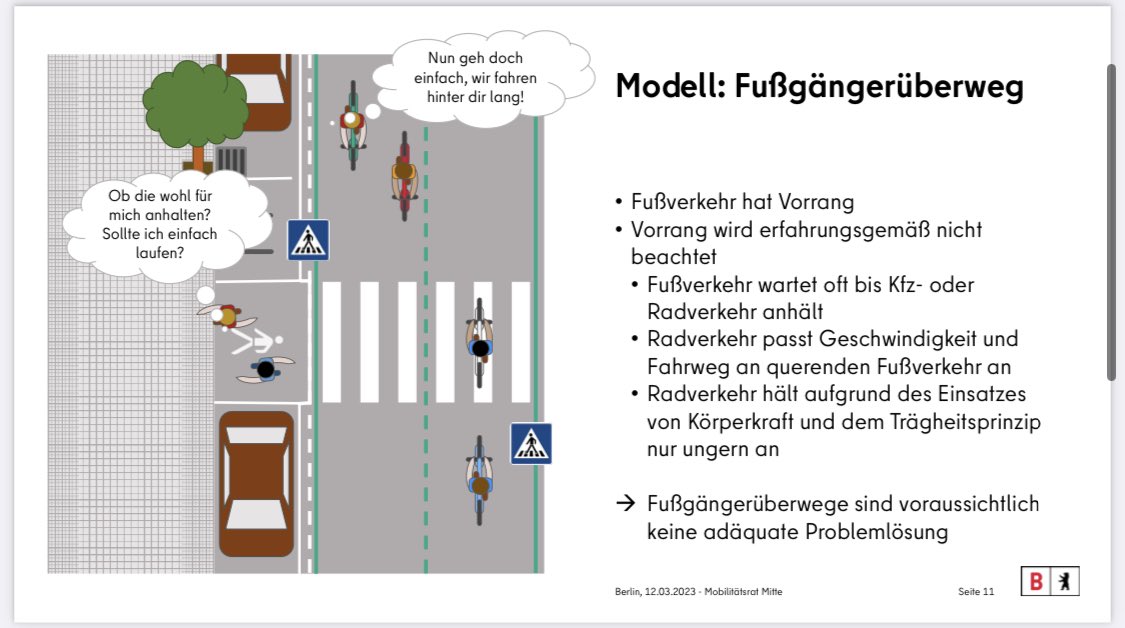 Wie können wir es für Menschen zu Fuß einfacher machen, Fahrradstraßen zu überqueren? Mit dieser Frage hat sich das SGA intensiv beschäftigt. Diese Modelle wollen wir erproben: 🔴starke Verengung 🟣Aufmerksamkeitsfeld 🔵Mittelinsel 🟢Zebrastreifen #verkehrssicherheit