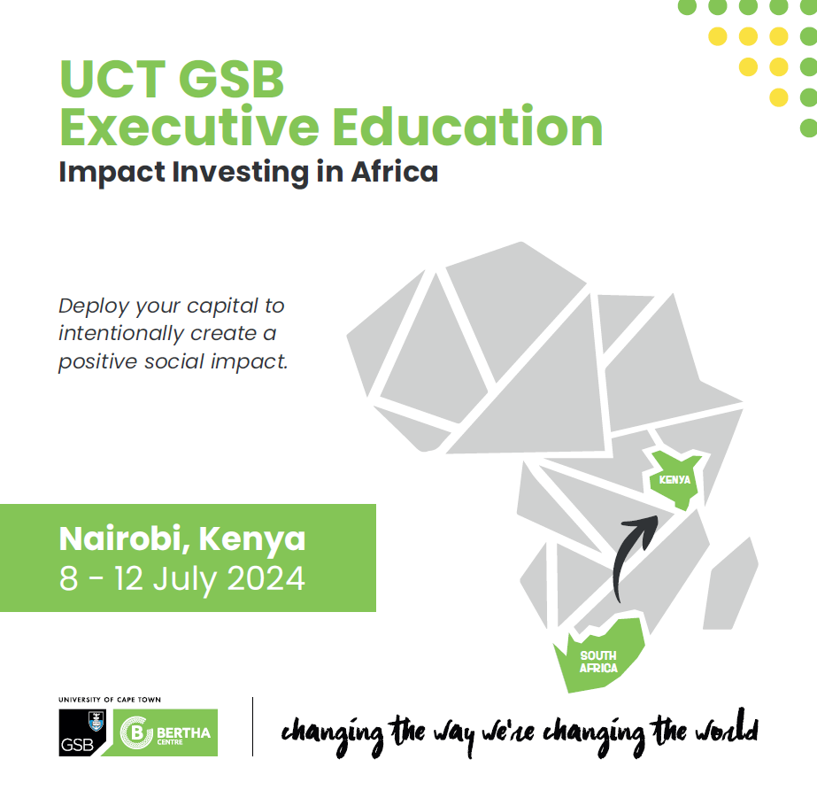 The Impact Investing in Africa course is going pan-African! Bertha Centre, in partnership with @UCTGSB, will host an East-African iteration of the course in July 2024. Read more and apply here by 11 June bit.ly/3T6VNLl #impactinvesting #kenya