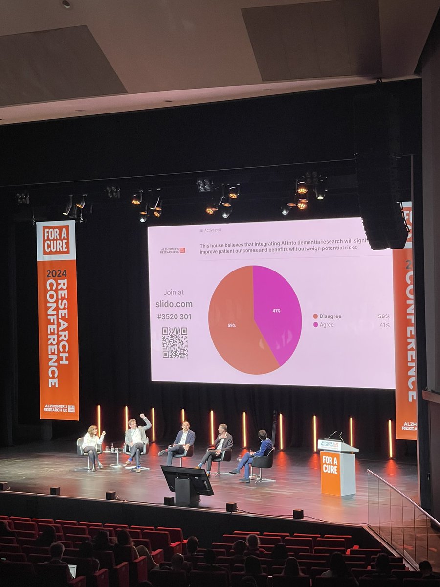 A brilliant debate on using AI in dementia research to round off day one of the @AlzResearchUK #ARUKconf24 !!