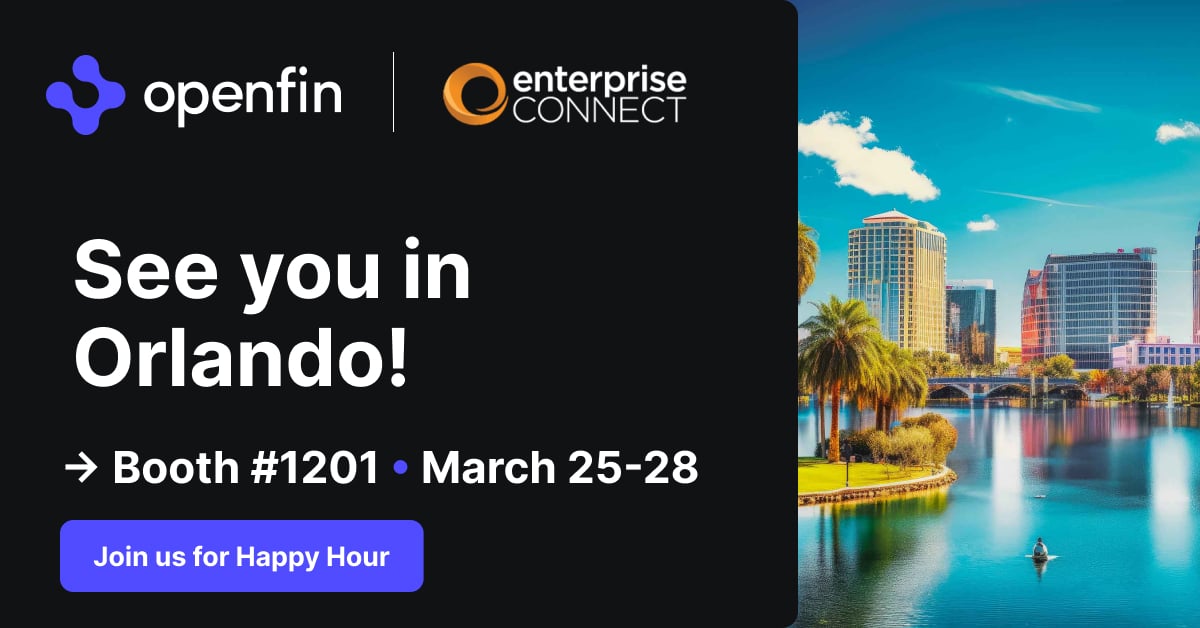 OpenFin (@openfintech) on Twitter photo Meet #OpenFin at Booth #1201 <a href="/enterprisecon/">Enterprise Connect</a>! Stop by for live demos of OpenFin Workspace and our integrations including <a href="/salesforce/">Salesforce</a>, <a href="/ServiceNow/">ServiceNow</a>, and <a href="/awscloud/">Amazon Web Services</a>. 👇
hubs.li/Q02q98bH0
#Salesforce #AWSConnect #EC24 Meet #OpenFin at Booth #1201 <a href="/enterprisecon/">Enterprise Connect</a>! Stop by for live demos of OpenFin Workspace and our integrations including <a href="/salesforce/">Salesforce</a>, <a href="/ServiceNow/">ServiceNow</a>, and <a href="/awscloud/">Amazon Web Services</a>. 👇
hubs.li/Q02q98bH0
#Salesforce #AWSConnect #EC24
