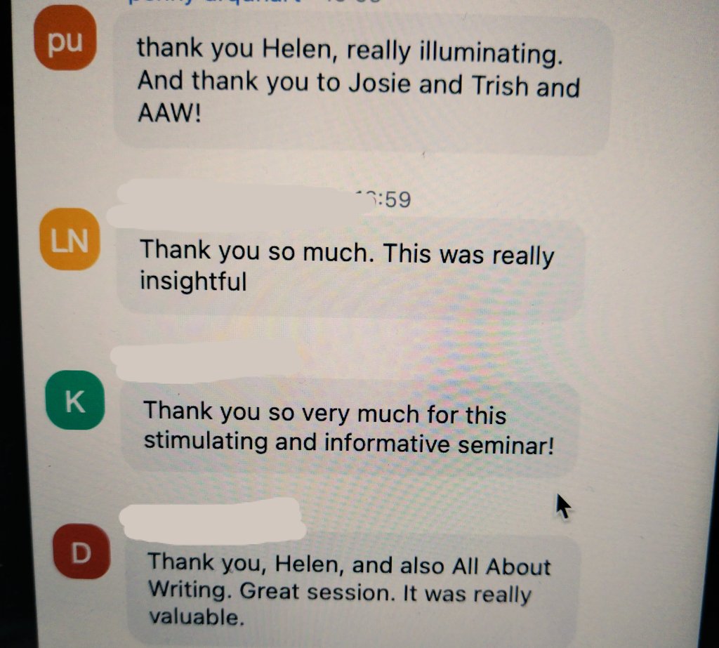 Thank you to @Heckitty for so generously sharing your editing and publishing experience. Here what some of the attendees said: