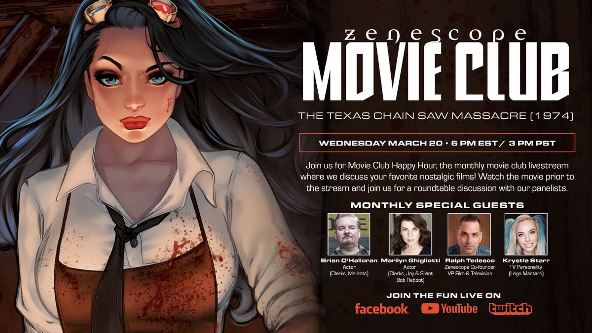 Sorry for the lateness, but check us out today at 3:00 p.m. ET / 6:00 p.m. PT As we talk about the movie and cult classic Texas Chainsaw Massacre. See you on @Zenescope YouTube Facebook or Twitch channels.