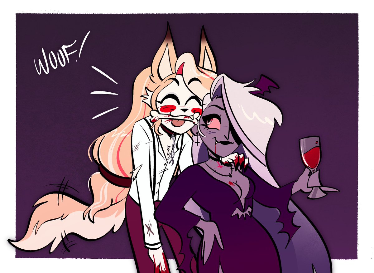 SealChomps's tweet image. 🩸a vamp &amp;amp; her dog🐺 
#HazbinHotel #Chaggie