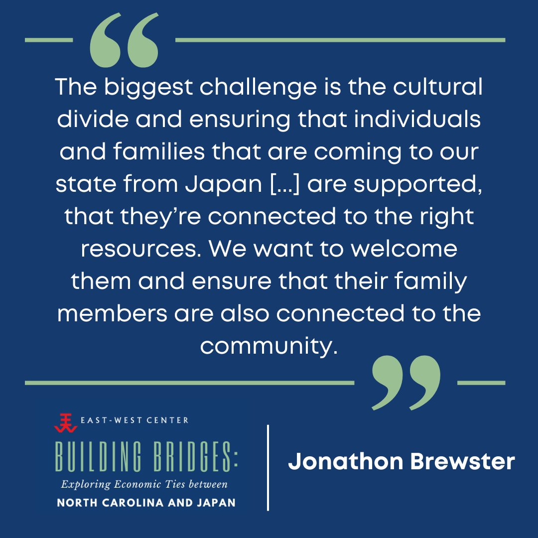 During our panel 'Building Bridges: Exploring Economic Ties between North Carolina and Japan,' @EDPNC's Jonathan Brewster shared why creating a welcoming environment for families is just as important as creating one for investment: bit.ly/3ST5htB