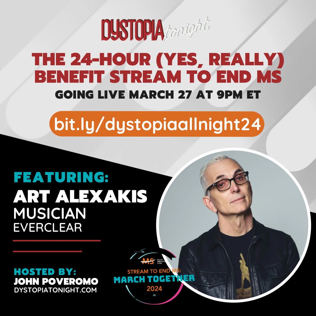 Join Art for a great cause next Friday, March 27th at 6pm PT / 9pm ET! bit.ly/dystopiaallnig…