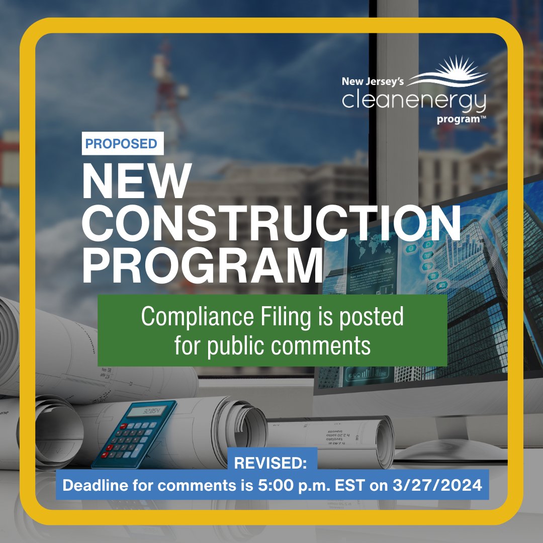 #ICYMI - We announced the proposed New Construction Program. The REVISED DEADLINE for comments is 5:00 PM EST on 3/27/2024. Compliance Filing- bit.ly/439wJbj New Construction Program- bit.ly/3uXBrMP