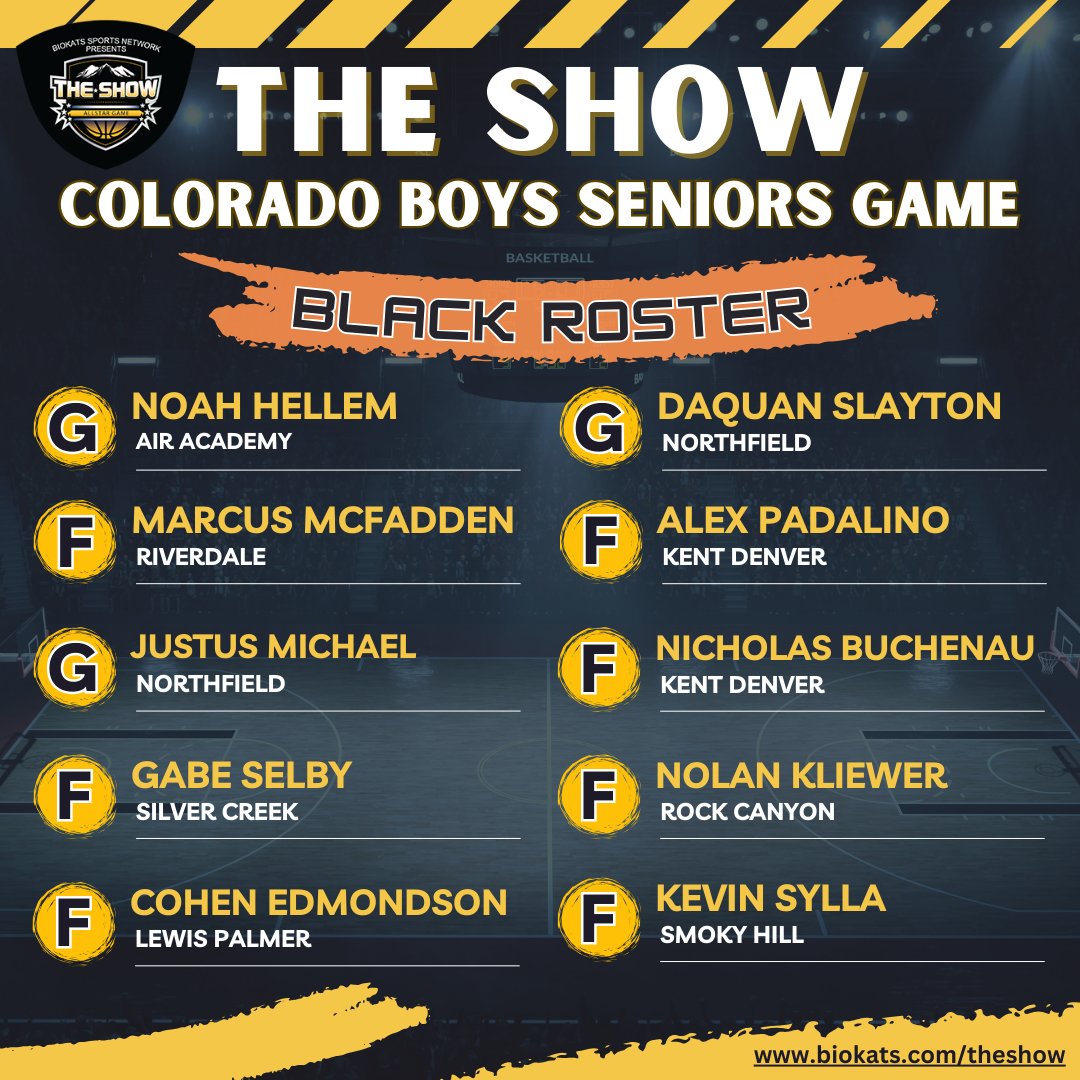 @TheShowColorado - Top Senior Boys Black Team Game is March 23rd at 3:45pm at Metro State University @NoahHellem @RRravens_bbball @its23justus @selby_gabe @CohenEdmondson5 @DaquanSlayton @PadalinoAlex @NickBuck101 @Canyon_Hoops @SmokyHillHoops