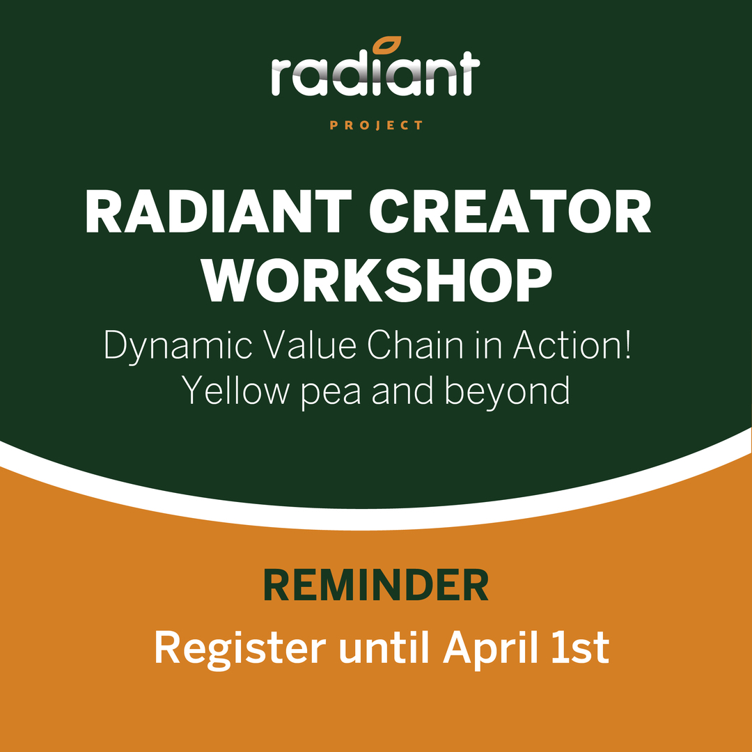 ⏰ Registration for #Radiant’s Creator Workshop is now open until April 1st! We hope to see you in Melfi for 3 days of innovating, exciting solutions to approach underutilized crops and value chains. #RADIANT #underutilizedcrops #sustainability #valuechain #yellowpea