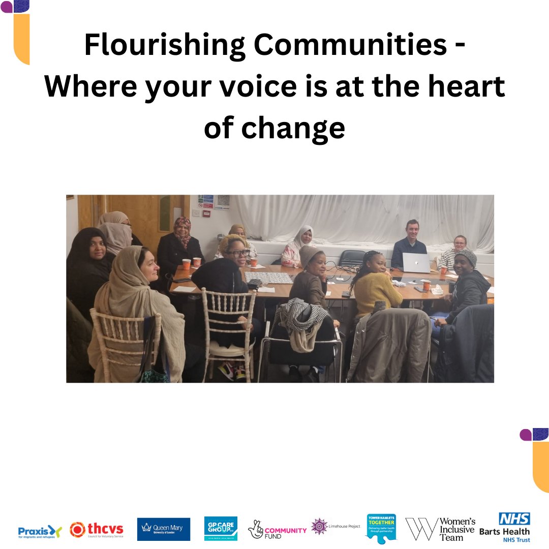 WomenInclusive's tweet photo. Flourishing Communities... Where your voice is at the heart of change. Flourishing Communities... Where your voice is at the heart of change. @praxis_uk @nhs_eflt @thgpcaregroup @tnlcommunityfund @stbartholomewshospital @officialqmul #thcvs https://t.co/GEyk7PAyMm